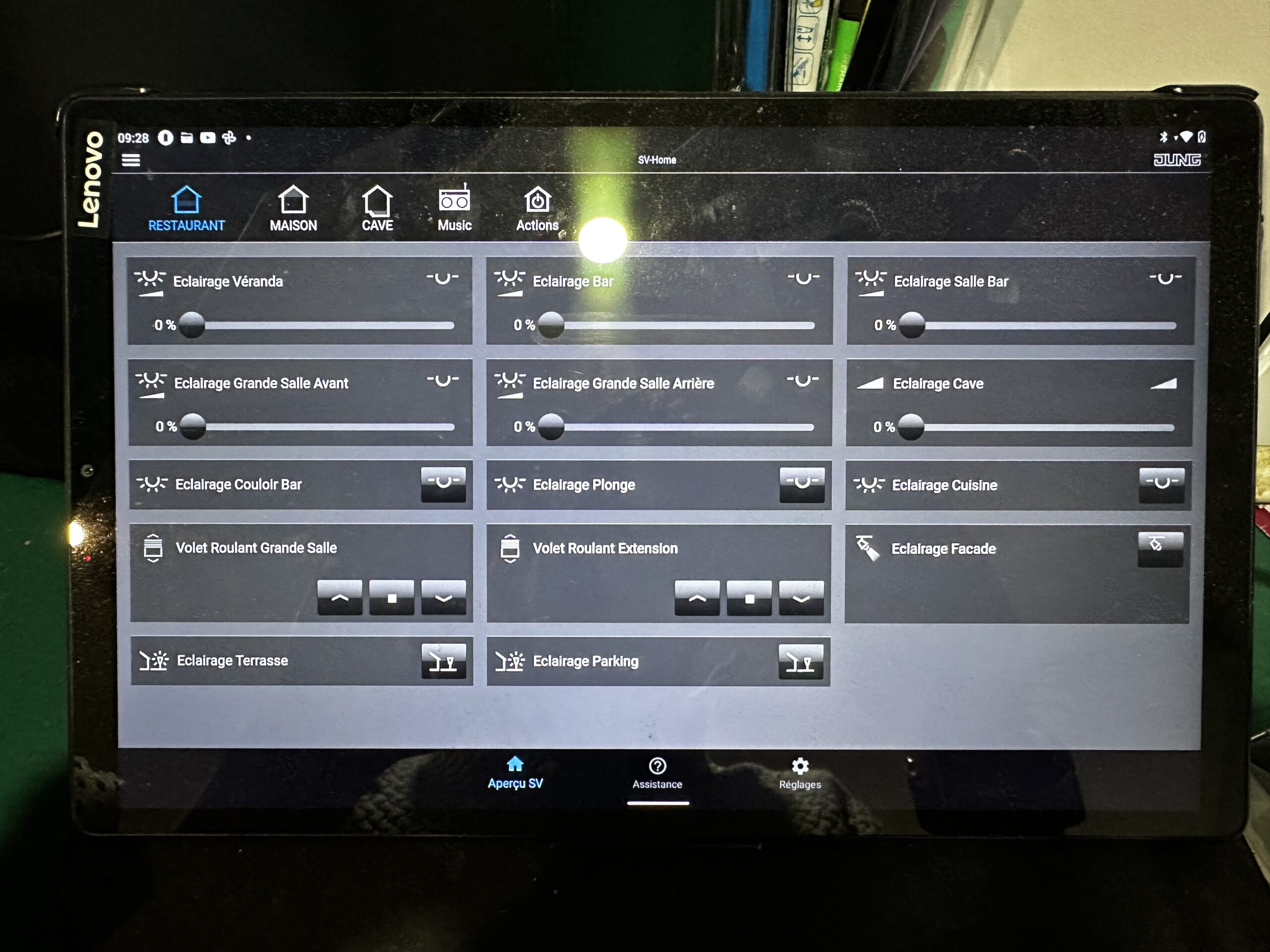 Interface de pilotage des éclairages et volets de La Ravarine